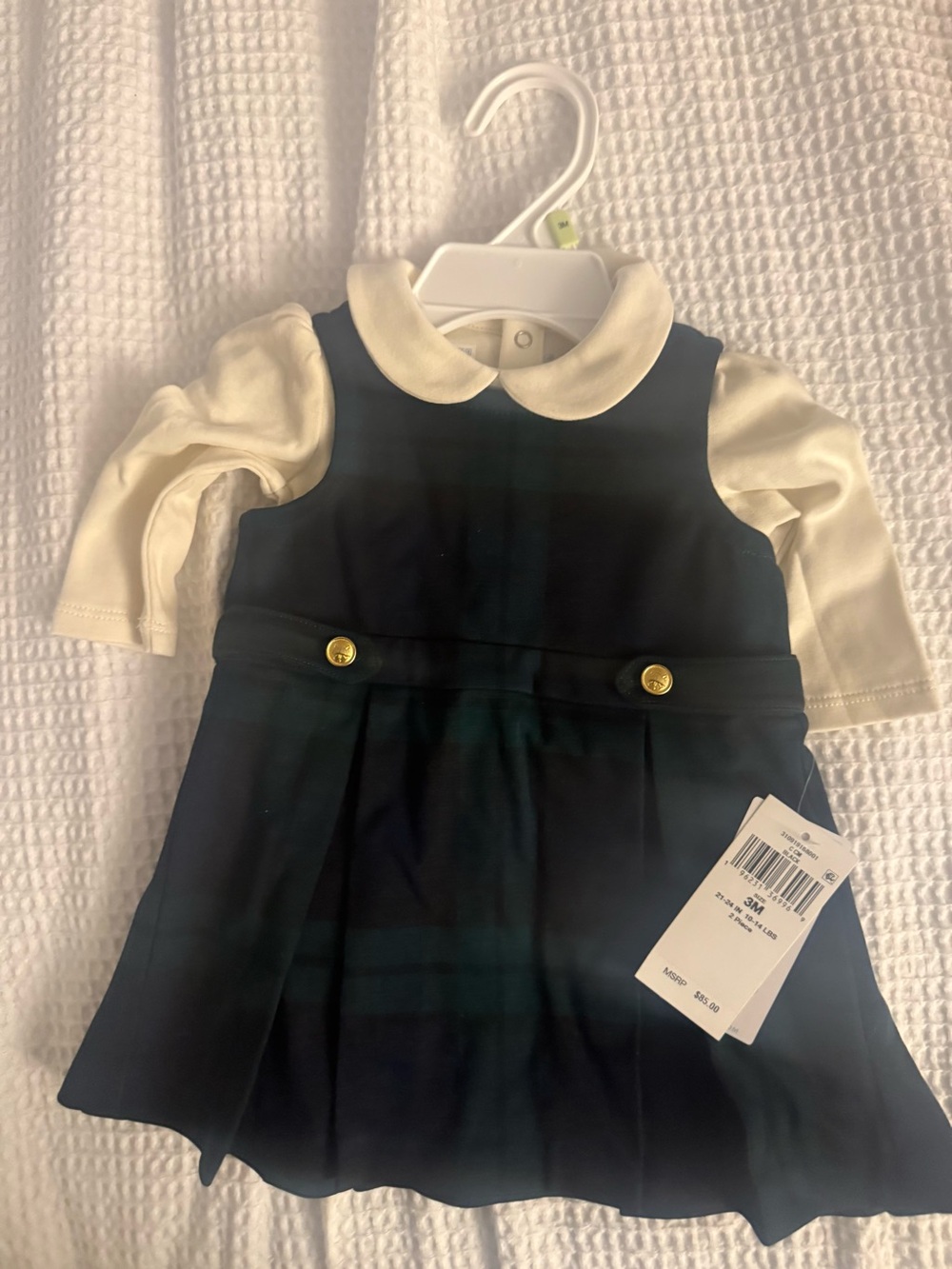 NWT Ralph LaureClassic Peter Pan Collar Blackwatch Pinafore Dress with Cream Top